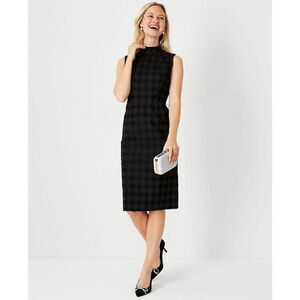 ANN TAYLOR Houndstooth Jacquard Mock Neck Sheath Dress Black 10 New‎